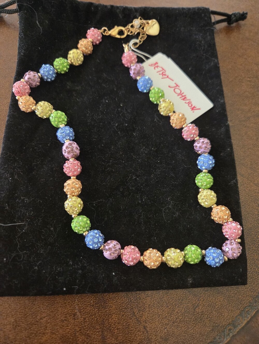 Betsey Johnson Pastel Rainbow "Fireball" Rhinestone Necklace 18"